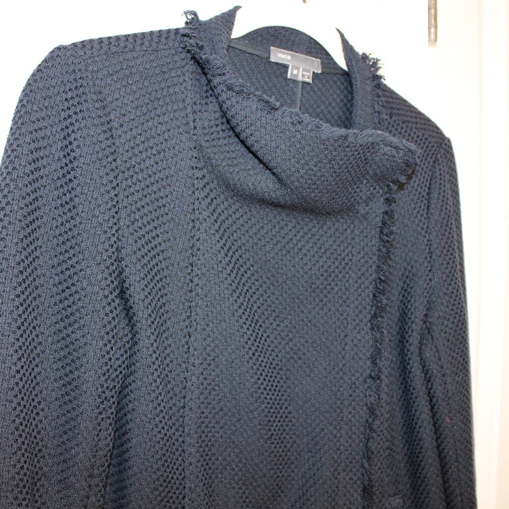 VINCE Tweed Frayed Edge Scuba Jacket Asymmetrical Zip | Medium - Picture 4 of 13